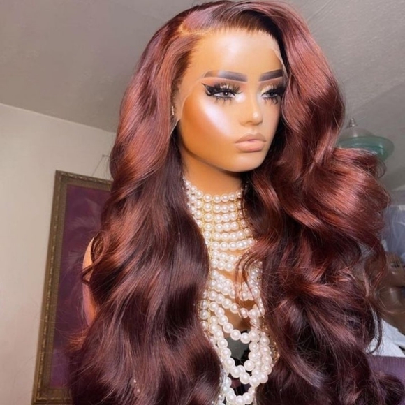 Reddish Brown 13x4 Lace Front Wigs Human Hair High Density Bleached Knots - Picture 1 of 5